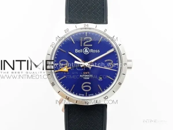 Vintage BR123 SS GMT Blue Dial on Black Rubber Strap A2836