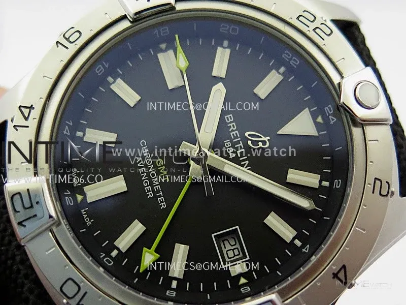 Avenger Chronometer 42mm GMT Yellow Second Hand SS BLSF 1:1 Best Version Black Dial On Black Nylon Strap A2836