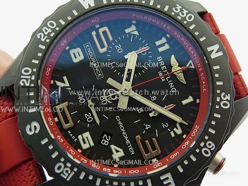 Professional Quartz Chrono Red Inner Bezel 1:1 Best Edition Black Dial On Red Rubber Strap Swiss Ronda