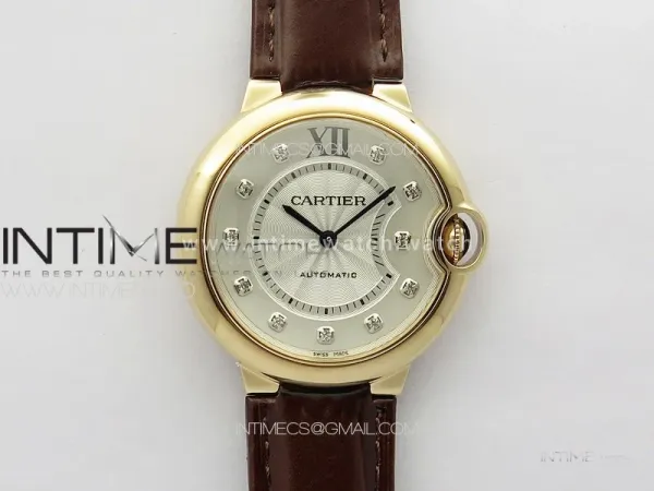 Ballon Bleu 36mm RG 3KF 1:1 Best Edition White Textured Dia Markers Dial On Brown Leather Strap A076