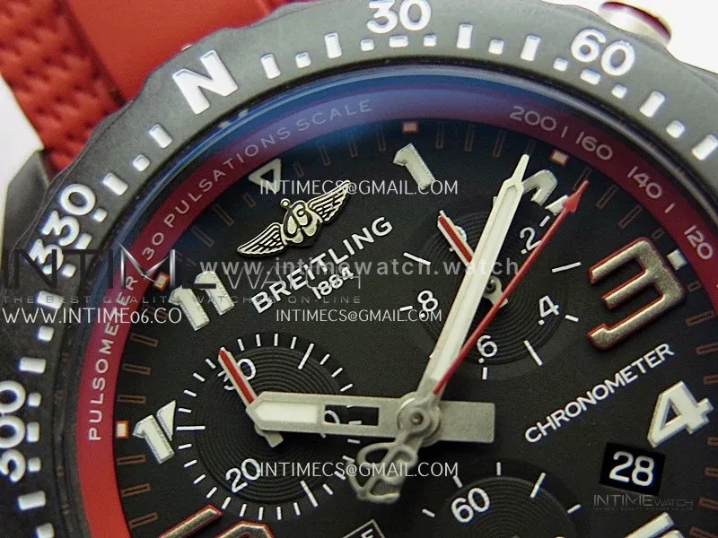 Professional Quartz Chrono Red Inner Bezel 1:1 Best Edition Black Dial On Red Rubber Strap Swiss Ronda