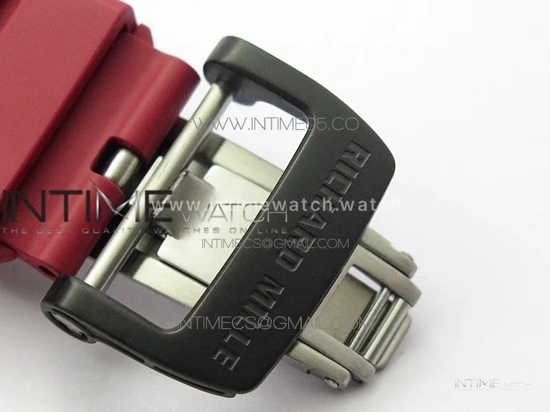 RM011 Carbon Case Carbon Bezel Chronograph KVF 1:1 Best Edition Skeleton Dial Red/RG on Red Rubber Strap A7750