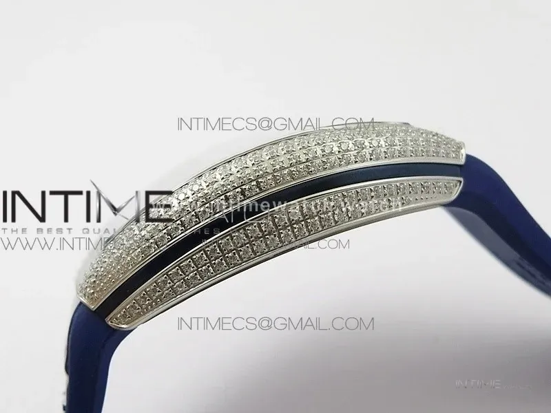 Vanguard V45 SS Full Diamonds ABF Best Edition Blue Textured Dial Diamonds Markers on Blue Gummy Strap A2824