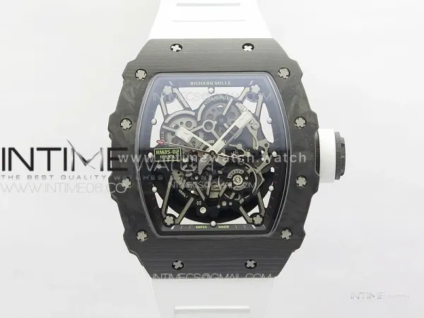 RM035-02 Forged Carbon Case KUF Best Edition White Crown on White Rubber Strap MIYOTA8215