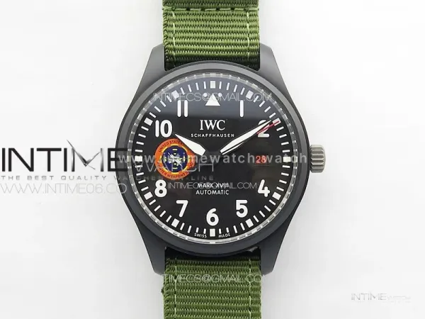 Pilot Mark XVIII TOPGUN SFTI Ceramic M+ 1:1 Best Edition Black Dial on Green Nylon Strap A2892