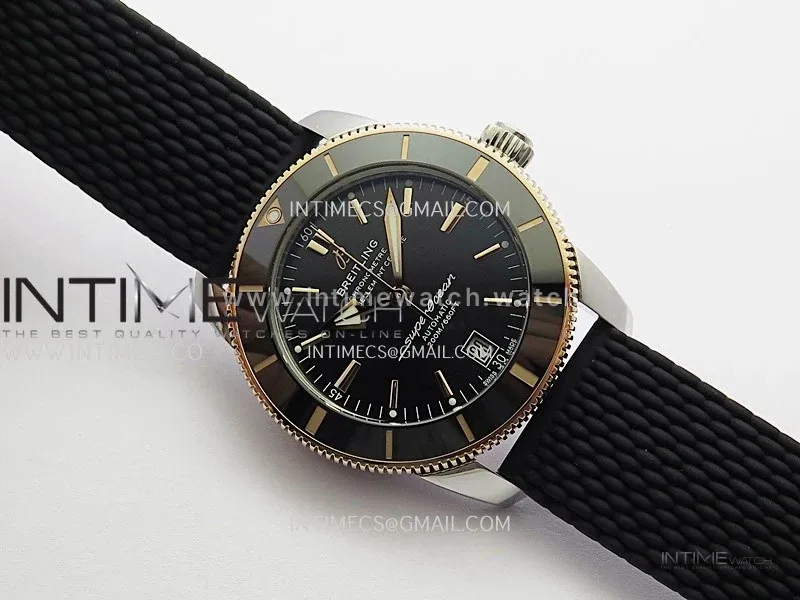 SuperOcean 42mm AB2010 SS/RG GF 1:1 Best Edition Black Dial Black Ceramic Bezel On Black Rubber strap A2824
