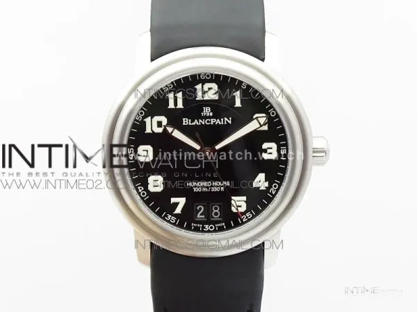 LEMAN 2850B SS 1:1 Best Edition Black Dial Numbers Markers on Black Rubber Strap Cal.6950