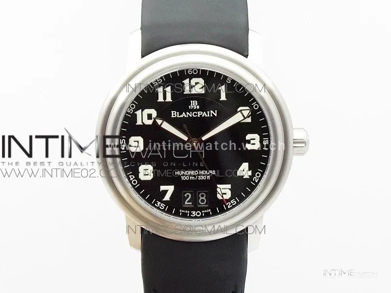 LEMAN 2850B SS 1:1 Best Edition Black Dial Numbers Markers on Black Rubber Strap Cal.6950