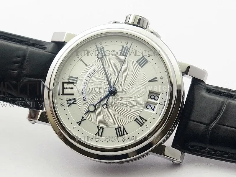 Marine 5222 SS HGF 1:1 Best Edition White Dial On black Leather Strap Asian Cal.517GG (Free rubber strap)
