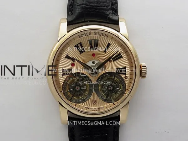 Hommage RG YSF Rose Gold Dial On Black Croco Leather Strap Double Tourbillon