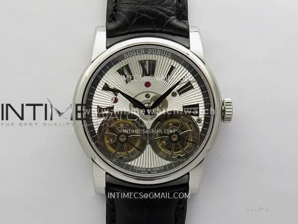 Hommage SS YSF Sliver Dial On Black Croco Leather Strap Double Tourbillon