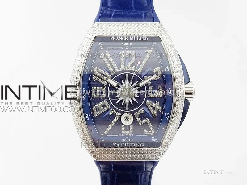 Vanguard V45 SS Full Diamonds ABF Best Edition Blue Textured Dial Diamonds Markers on Blue Gummy Strap A2824