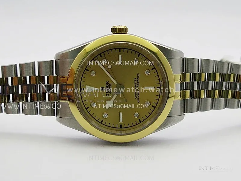 Black Bay 41mm SS/YG HTF 1:1 Best Edition Gold Dial Diamond Marker On SS/YG Jubilee Bracelet Asian 5601