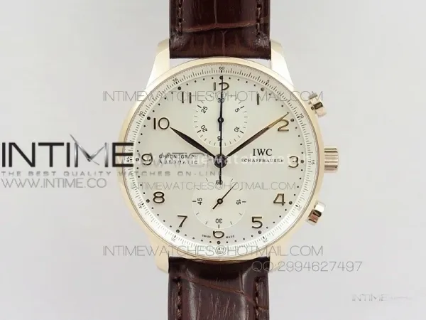Portuguese IWC371401 ZF 1:1 Best Edition RG White Dial Gold Markers on Brown Leather Strap A7750