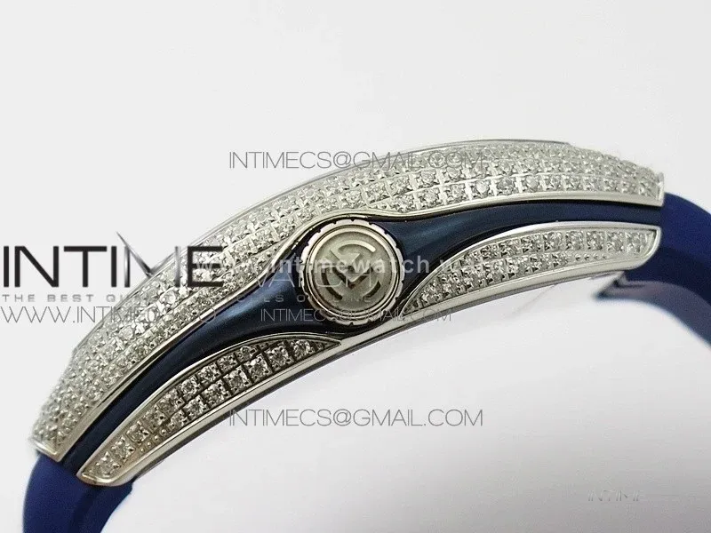 Vanguard V45 SS Full Diamonds ABF Best Edition Blue Textured Dial Diamonds Markers on Blue Gummy Strap A2824