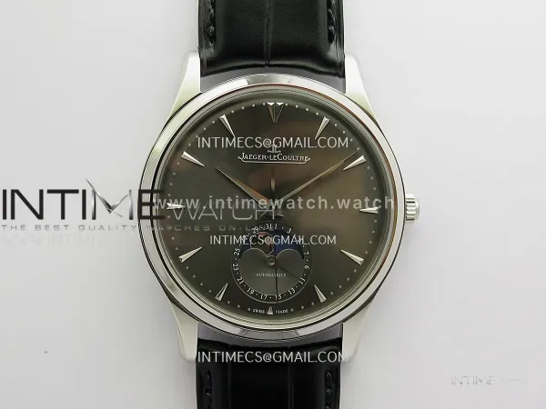 Master Ultra Thin Moon 1368420 SS GF 1:1 Best Edition Gray Dial on Black Leather Strap Asian 925