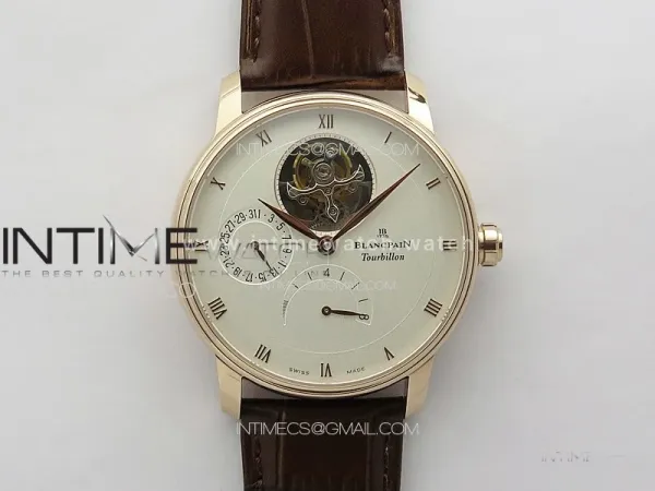Villeret Tourbillon RG Real PR YSF Best Edition White Dial on Brown Leather Strap