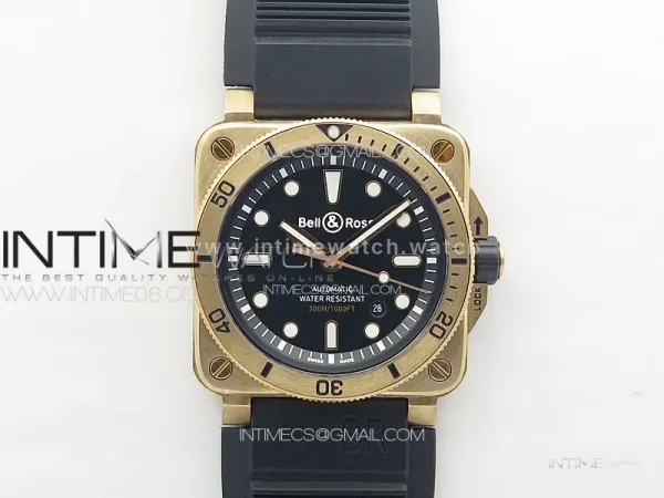 BR 03-92 Diver Bronzo B12 1:1 Best Edition Black Dial on Rubber Strap A2824 (Free Leather Strap And Tool)