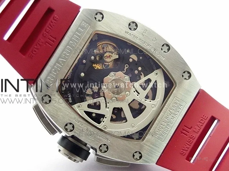 RM11-03 SS KVF 1:1 Best Edition Crystal Skeleton Dial on Red Rubber Strap A7750