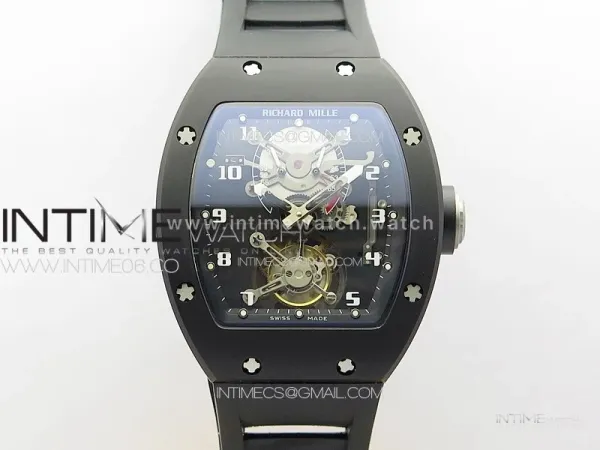 RM001 Real PR DLC YSF Skeleton Dial on black Rubber Strap Asian Tourbillon