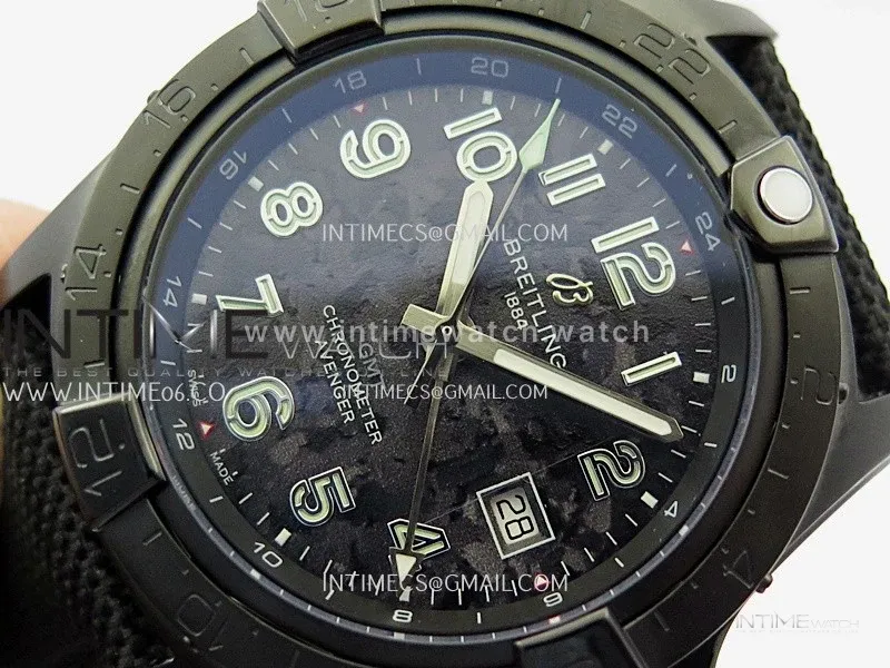 Avenger Chronometer 42mm GMT DLC BLSF 1:1 Best Version Black Dial On Black Nylon Strap A2836