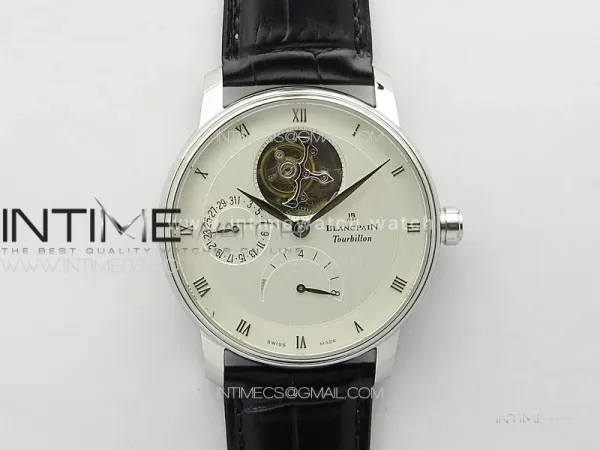 Villeret Tourbillon SS Real PR YSF Best Edition White Dial on Black Leather Strap