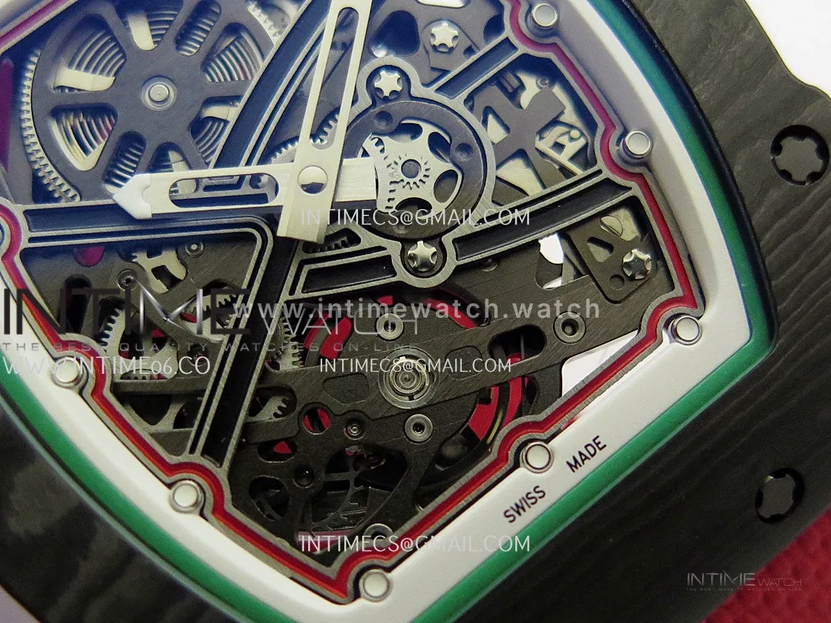 RM67-02 Italy Black NTPT Umi Office 1:1 Beat Edition Green/White/Black Skeleton Dial On Red Nylon Strap Super Clone CRMA7 V3