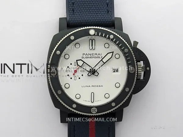 PAM1543 Luna Rossa Submersible 44mm Ceramic VSF 1:1 Best Edition White Dial On Blue Fabric Strap P900