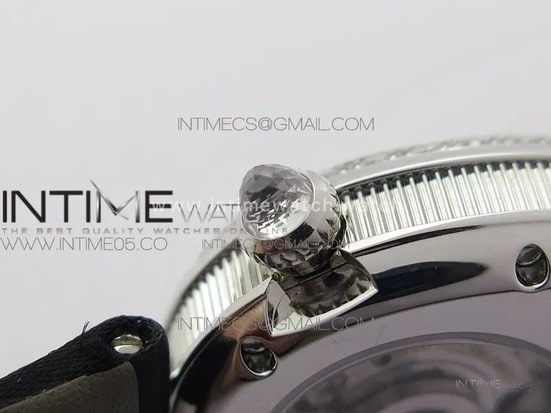Reine de Naples 8928BB 33mm SS ZF 1:1 Best Edition White MOP Dial Numeral Markers Diamonds Bezel on Black Fabric Strap A537