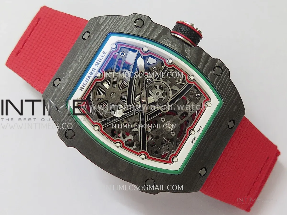RM67-02 Italy Black NTPT Umi Office 1:1 Beat Edition Green/White/Black Skeleton Dial On Red Nylon Strap Super Clone CRMA7 V3
