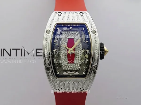 RM07 Paved Diamonds Bezel SS ZF Best Edition Diamonds Skeleton Dial On Red Rubber Strap Asian CRMA2 Clone