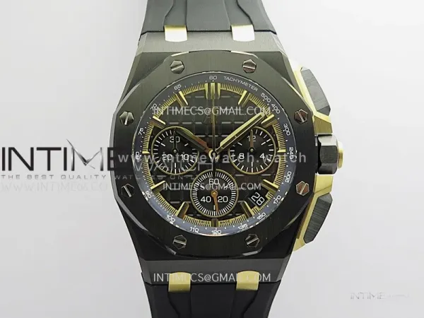Royal Oak Offshore 43mm 26420 Ceramic/RG DDF 1:1 Black Dial On Black Rubber Strap Super Clone DD4401