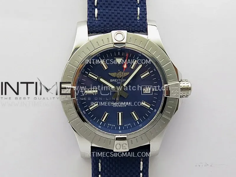 Avenger Automatic 43mm SS TF 1:1 Best Edition Blue Dial Stick Marker on Blue Nylon Strap A2824