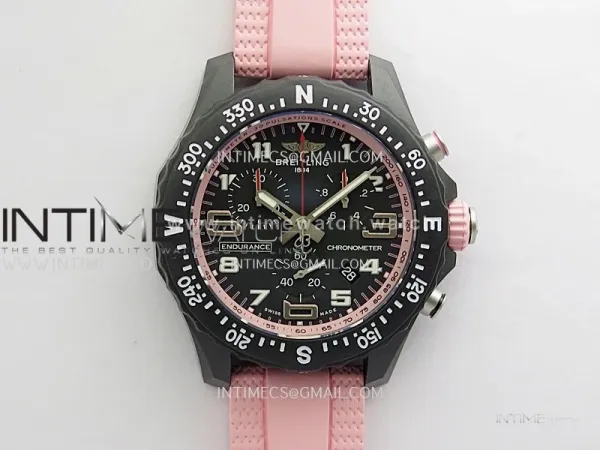 Professional Quartz Chrono Pink Inner Bezel 1:1 Best Edition Black Dial On Pink Rubber Strap Swiss Ronda