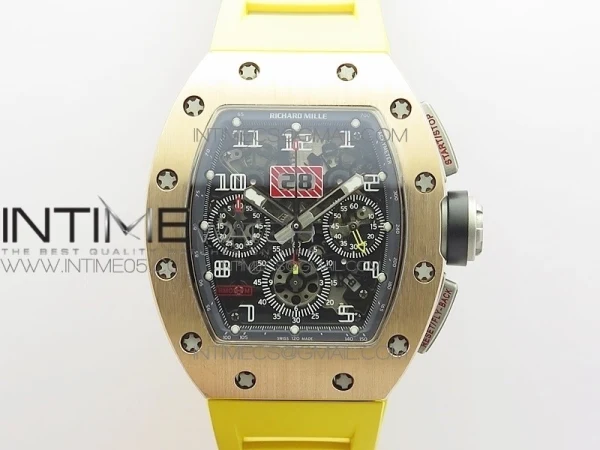 RM11-01 RG KVF 1:1 Best Edition Crystal Skeleton Dial on Yellow Rubber Strap A7750