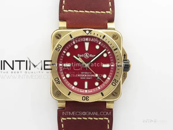BR 03-92 Diver Bronze B12 1:1 Best Edition Red Dial on Red Leather Strap A2824 (Free Rubber Strap)