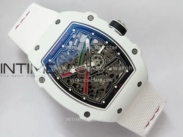 RM67-02 UAE White Ceramic Black Crown Umi Office 1:1 Beat Edition Black/Red/Green Skeleton Dial On White Strap CRMA7 Clone V2