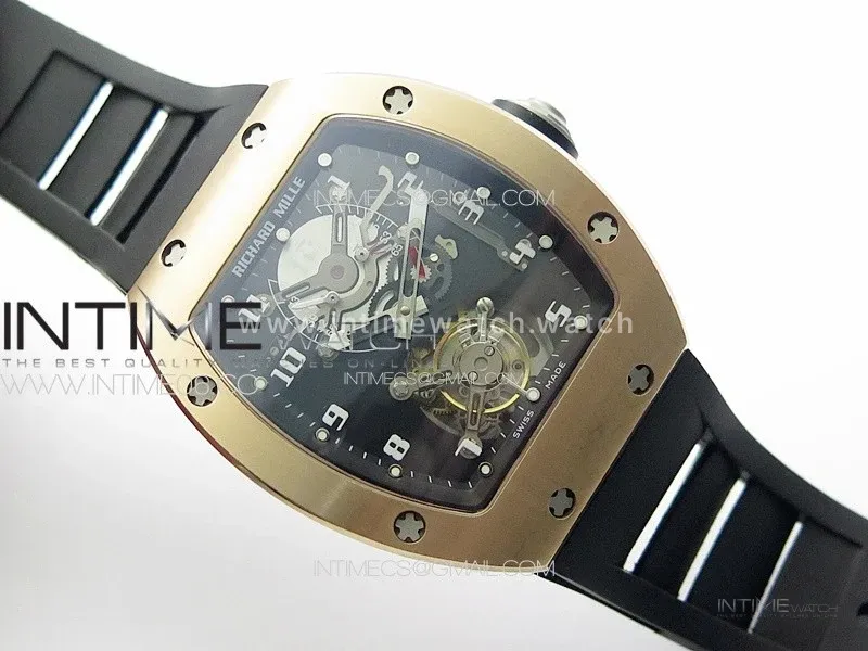 RM001 Real PR RG YSF Skeleton Dial on black Rubber Strap Asian Tourbillon