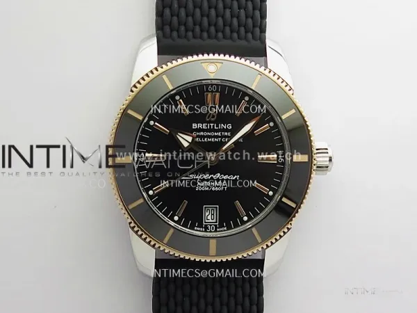 SuperOcean 42mm AB2010 SS/RG GF 1:1 Best Edition Black Dial Black Ceramic Bezel On Black Rubber strap A2824
