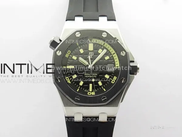 Royal Oak Offshore Diver 15720 Ceramic Bezel ZF 1:1 Best Edition Black Dial on Black Rubber Strap A4308