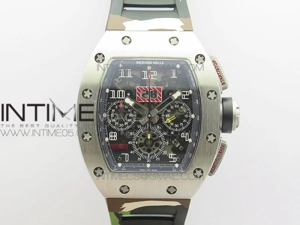 RM11-03 SS KVF 1:1 Best Edition Crystal Skeleton Dial on Camo Rubber Strap A7750