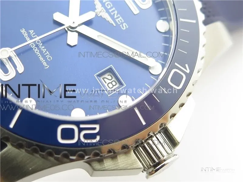 Conquest L3.840.4.56.6 Real Ceramic Bezel SS AF 1:1 Best Edition Blue dial On Rubber Strap A2824