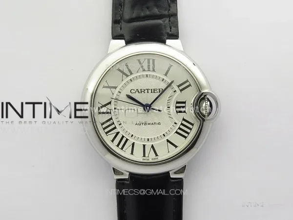 Ballon Bleu 36mm SS 3KF 1:1 Best Edition White Textured Dial on Black Leather Strap A076