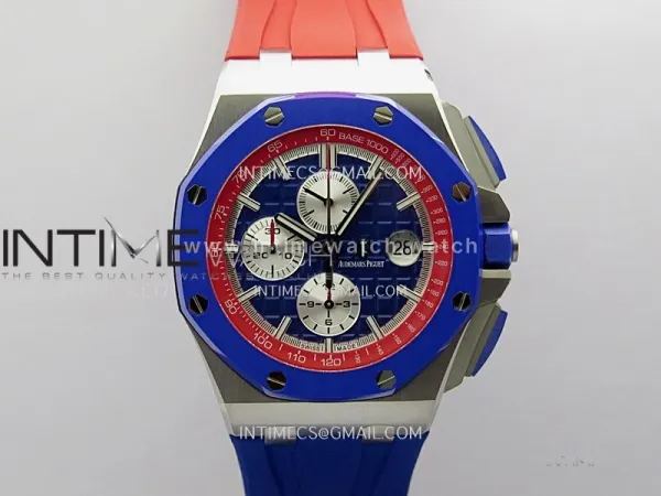 Royal Oak Offshore 44mm SS TKF 1:1 Best Edition Blue/Red Dial on Blue/Red Rubber Strap A3126