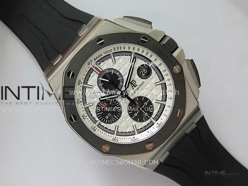 Royal Oak Offshore 44mm SS JF 1:1 Best Edition White Dial On Black Rubber Strap A3126