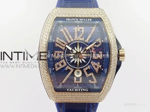Vanguard V45 RG Full Diamonds Blue Textured Diamonds Markers on Blue Gummy Strap A2813