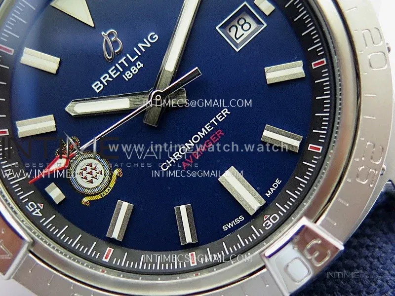 Avenger Chronometer 42mm Anniversary Edition SS BLSF 1:1 Best Version Blue Dial On Blue Nylon Strap A2824