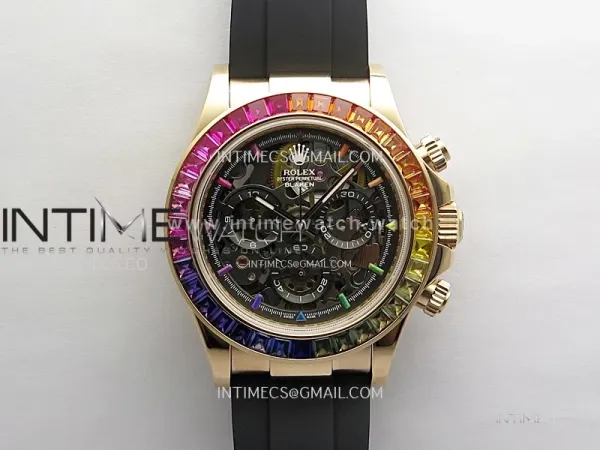 Blacken Daytona RG Rainbow Bezel GETF Best Edition Skeleton Dial on Rubber Strap SA4130