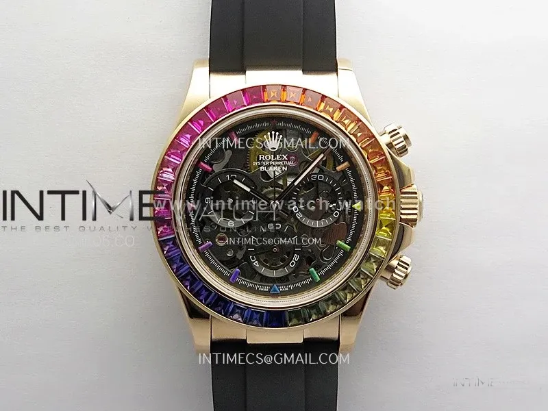 Blacken Daytona RG Rainbow Bezel GETF Best Edition Skeleton Dial on Rubber Strap SA4130