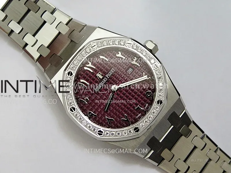 Lady Royal Oak 33mm 67651 Diamonds SS ZF 1:1 Best Edition Purple Textured Dial on SS Bracelet RONDA Quartz